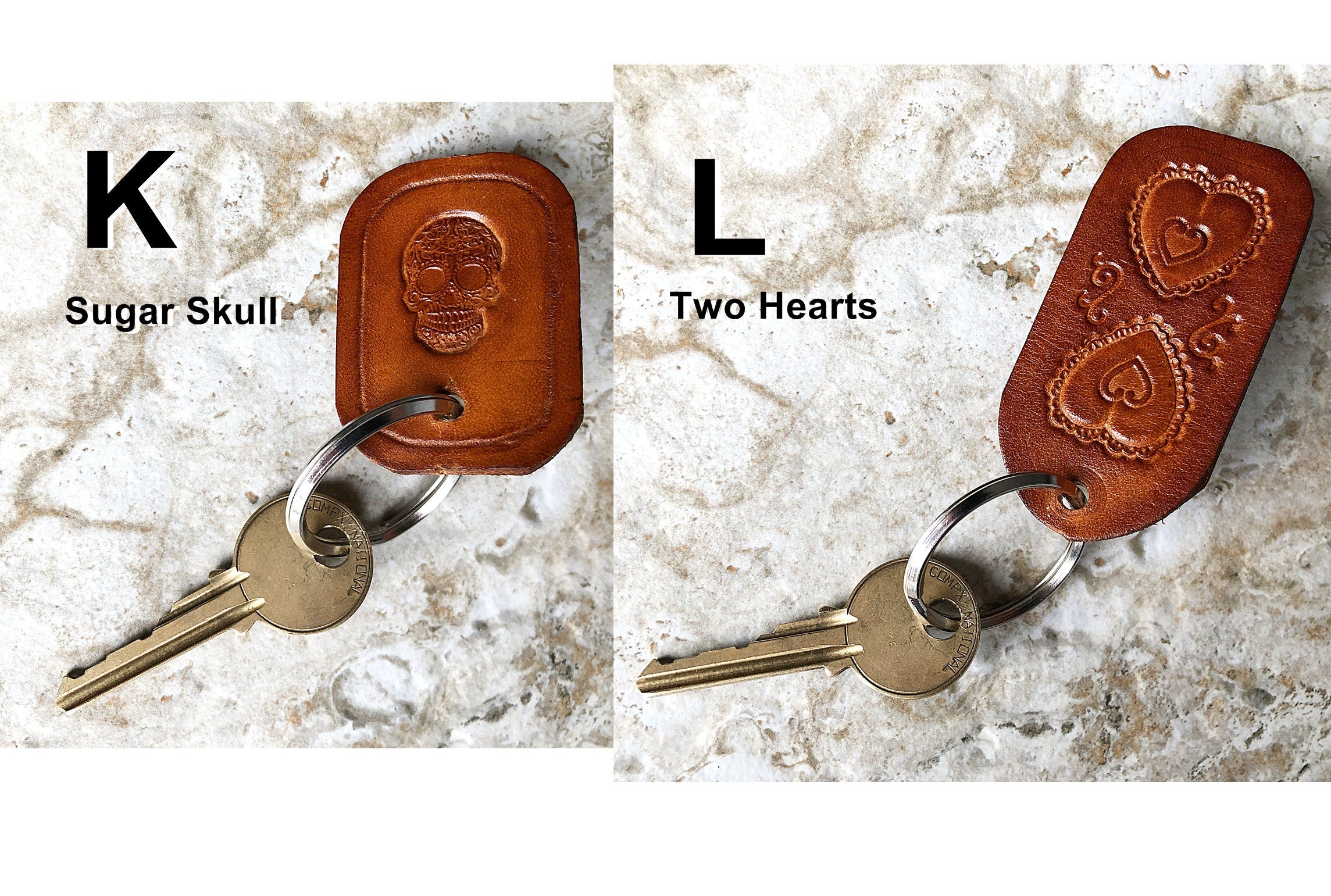 Limited Handmade Series Key Chains Real Thick Leather Keyfob Keyring Keyholder Tooled Embossed Engraved Nice Small Inexpensive Gift Idea